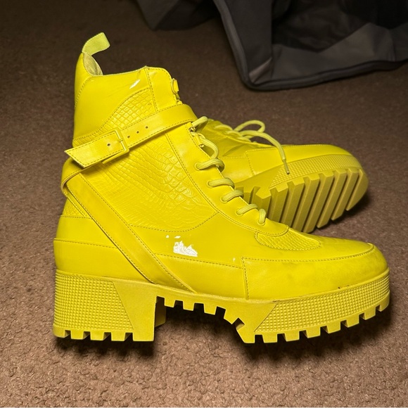 Neon Yellow Combat Boots with Straps size 11 - Picture 4 of 5